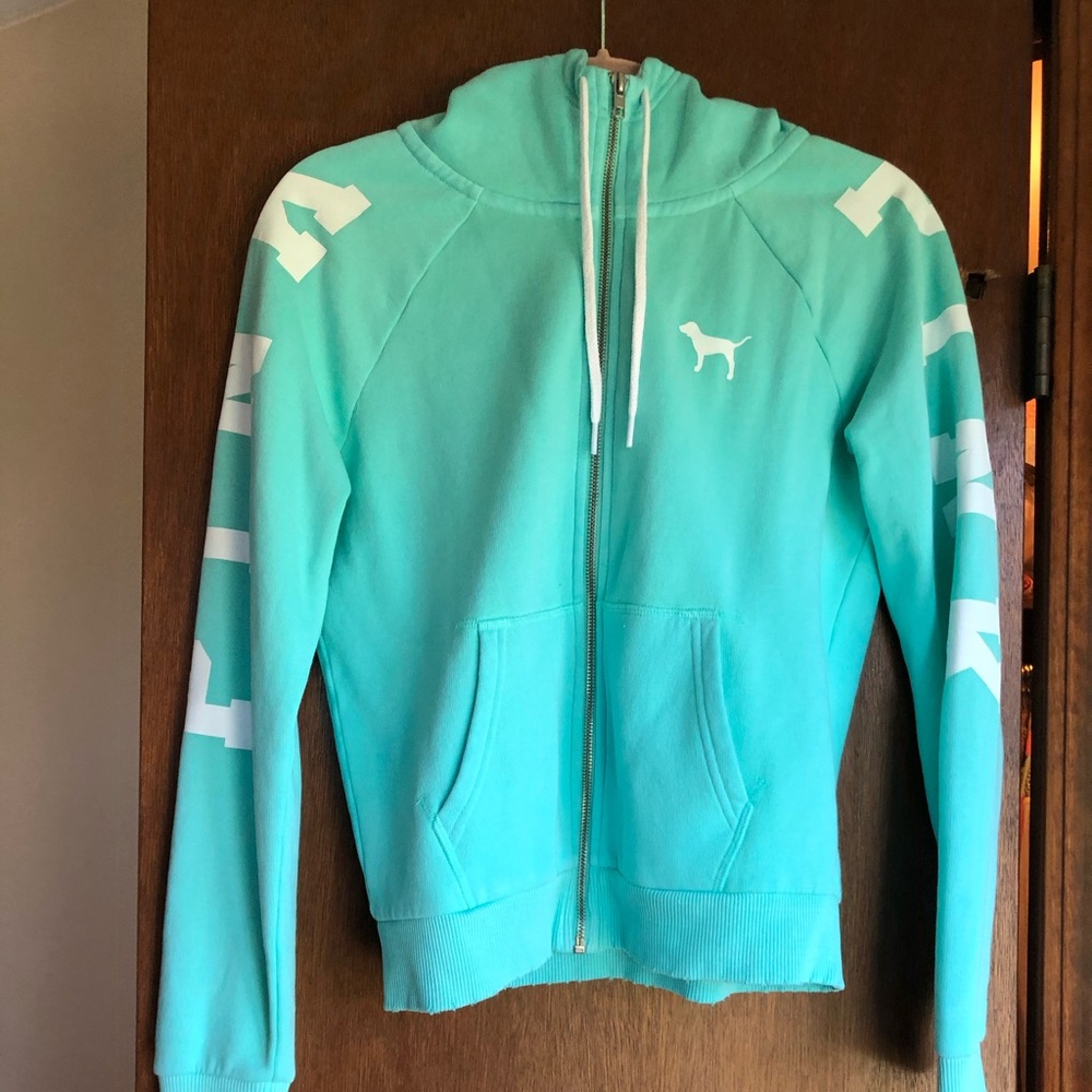a victoria’s secret pink small teal sweatshirt